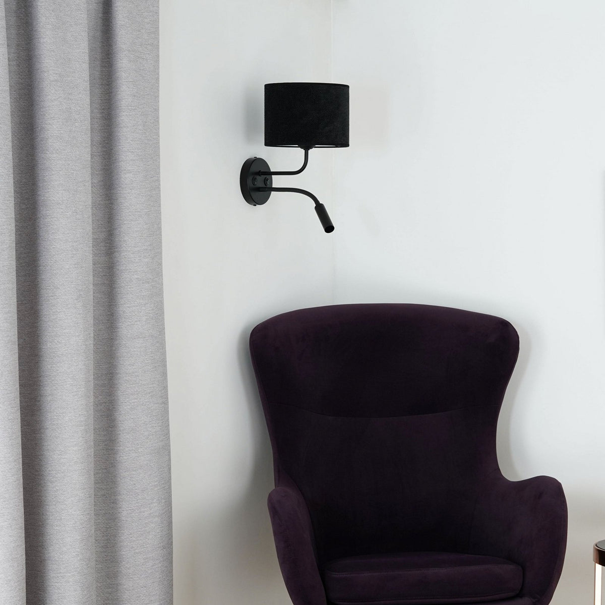 Wandleuchte Roller Wandlampe Leselicht Cord schwarz Metall schwarz Schalter LED - 5905317606752
