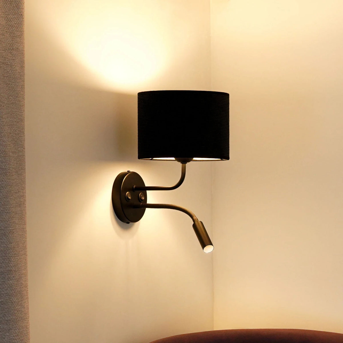 Wandleuchte Roller Wandlampe Leselicht Cord schwarz Metall schwarz Schalter LED - 5905317606752