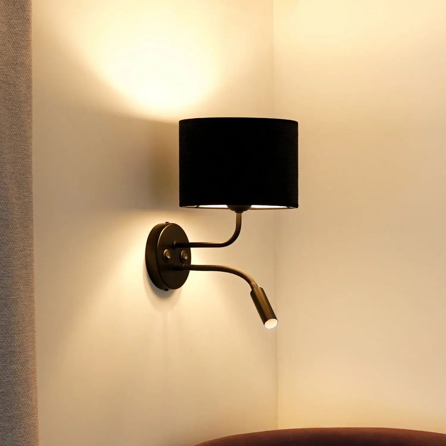 B-Ware Wandleuchte Roller Wandlampe Leselicht Cord Schwarz Metall Schwarz Schalter Led - 5905317606752