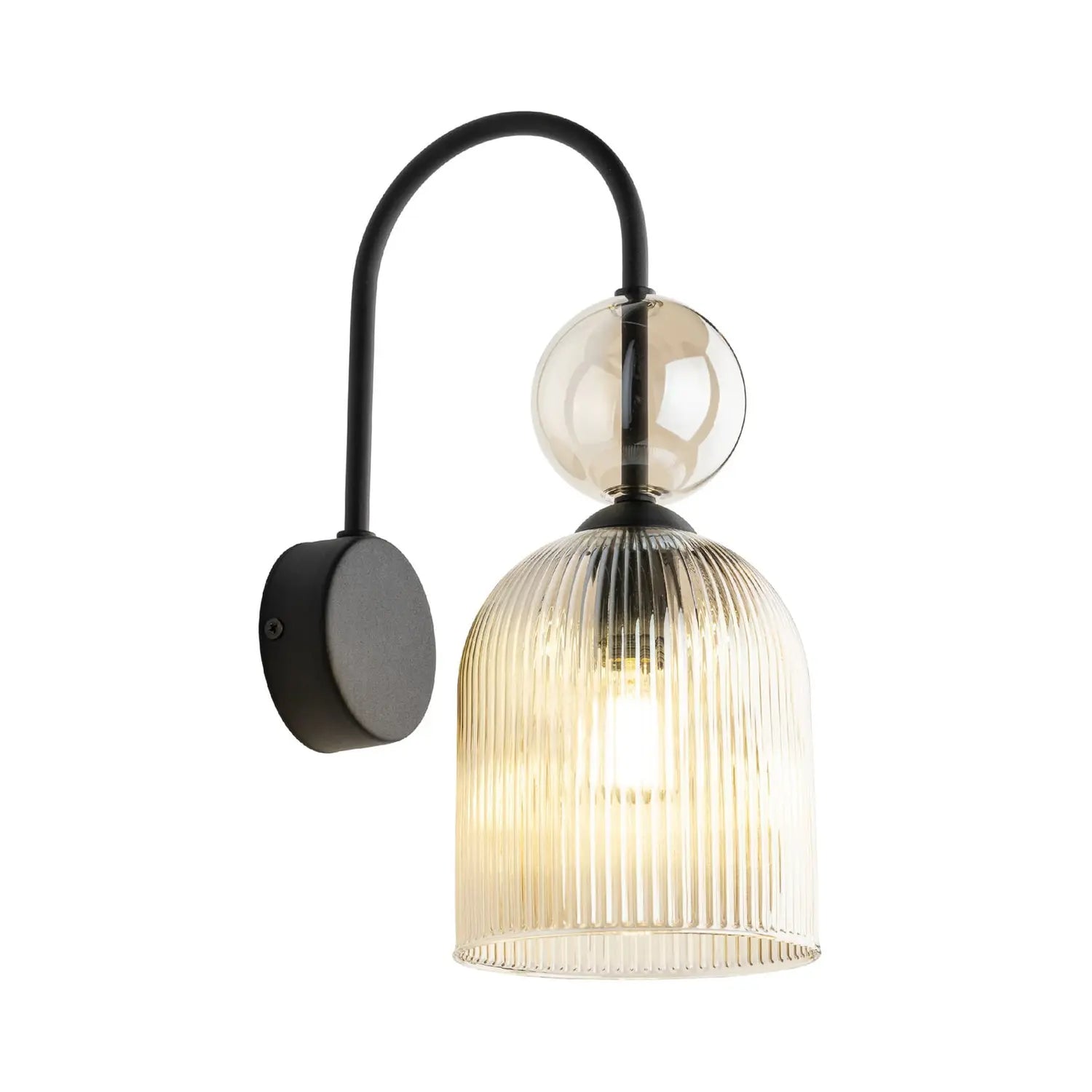 B-Ware Sophia Wandleuchte Wandlampe Glas Metall Cognac Schwarz Lampe Leuchte Led E14 - 5906135111404