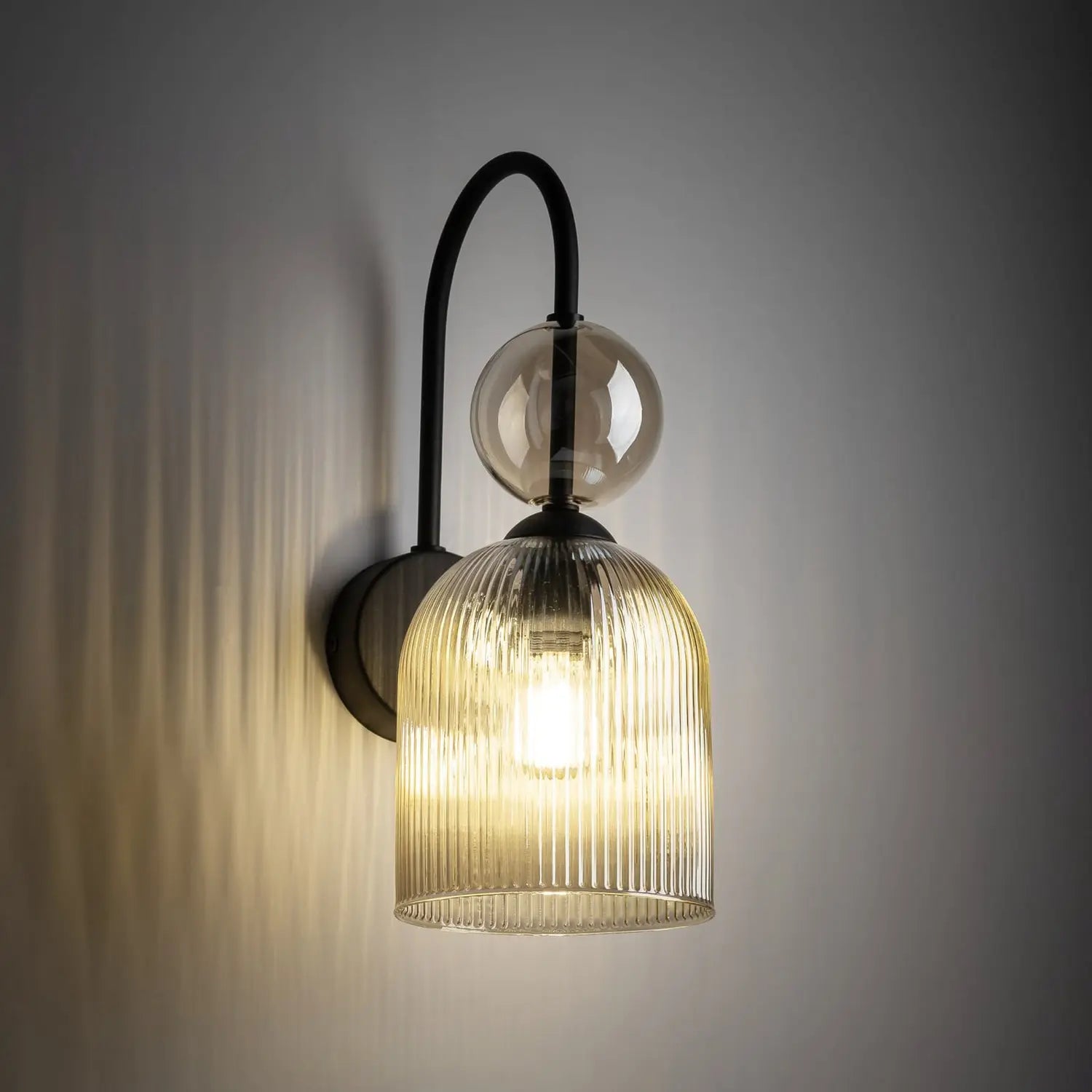 B-Ware Sophia Wandleuchte Wandlampe Glas Metall Cognac Schwarz Lampe Leuchte Led E14 - 5906135111404