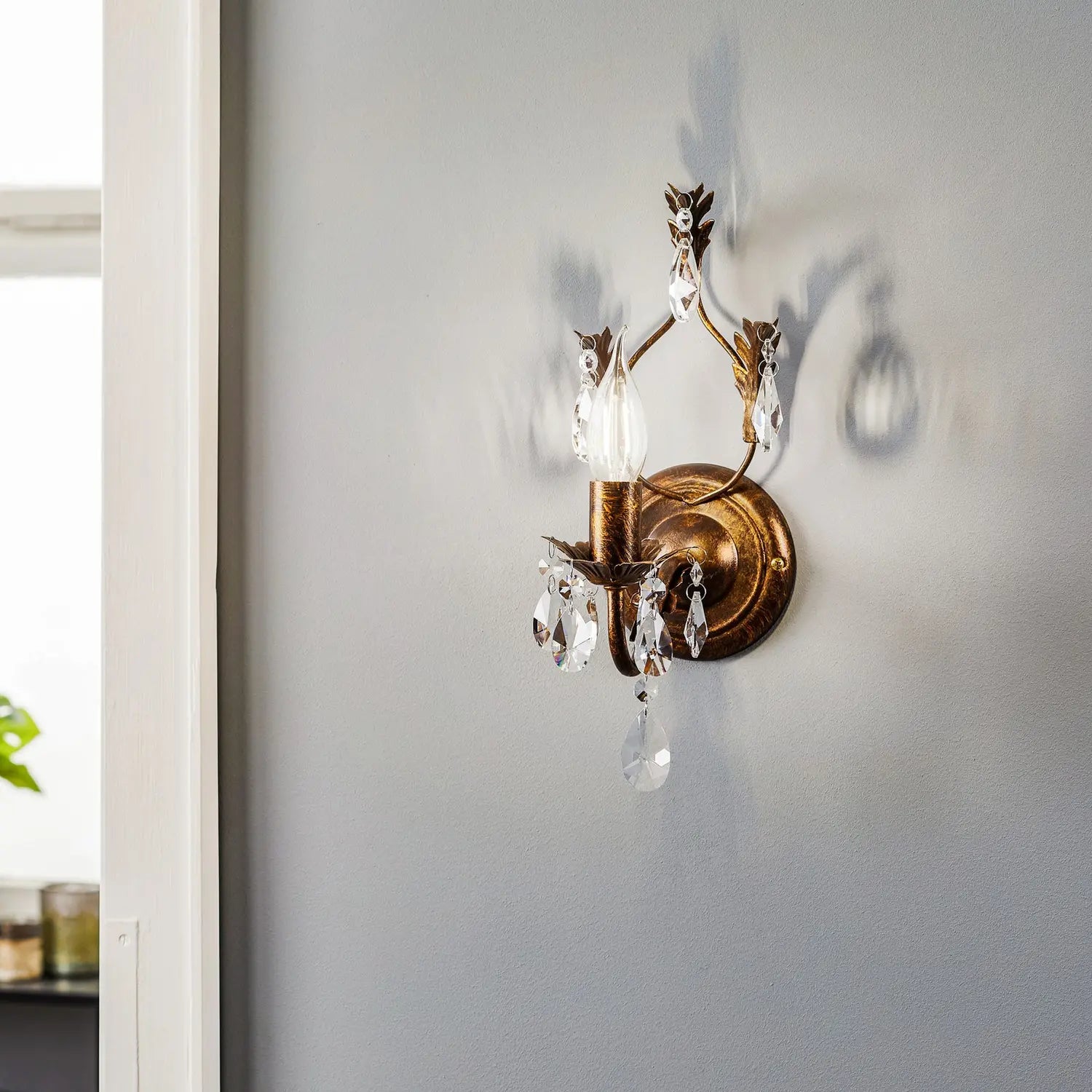B-Ware Wandleuchte Teresa Wandlampe Eisen Kristall Bronze Transparent 1 Flammig E14 Led - 8030626518582