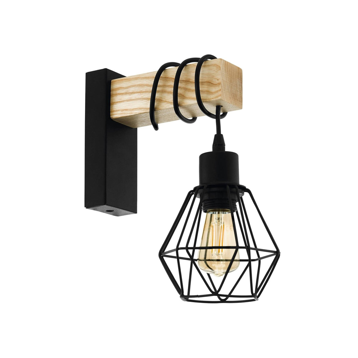 Eglo Wandleuchte Townshend Breite 14 cm schwarz eiche Wandlampe Lampe Leuchte - 9002759440787