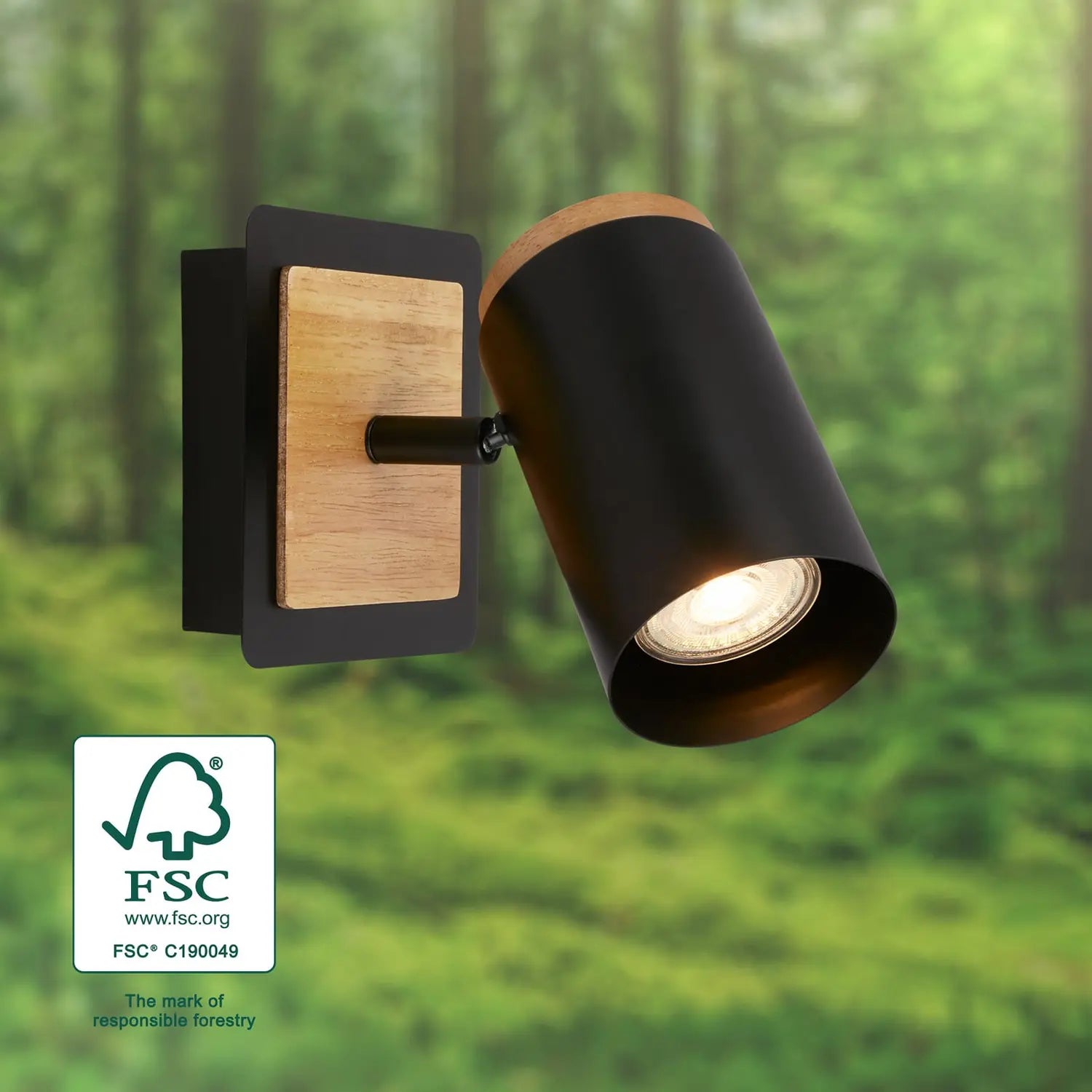 B-Ware Briloner Wandstrahler Wandleuchte Duta Schwarz Holz Holz Ausladung 16 Cm - 4002707484929