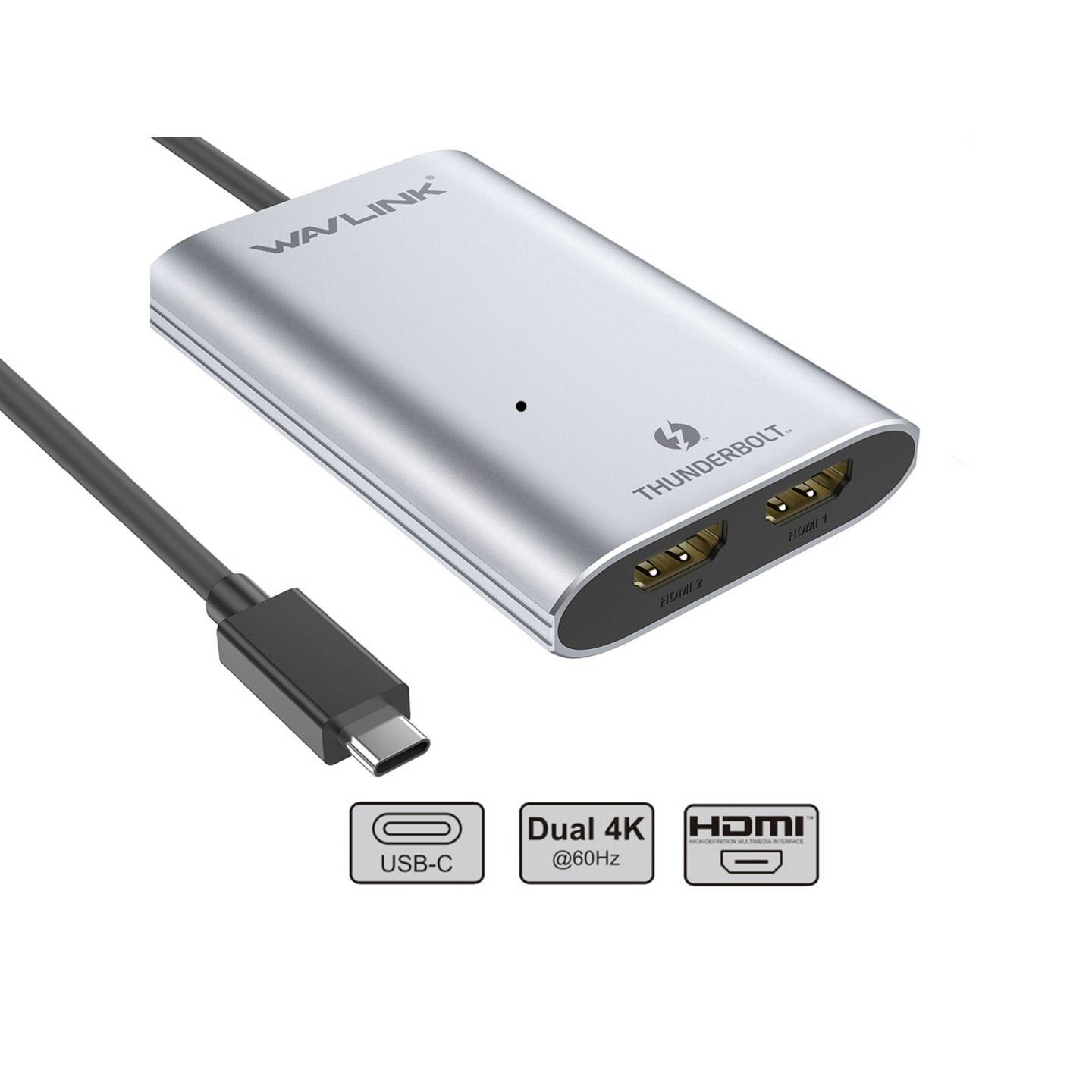 Adaptateur TV/moniteur Wavlink (B-Stock) - Convertisseur HDMI Thunderbolt 3 - Gris sidéral - Double affichage
