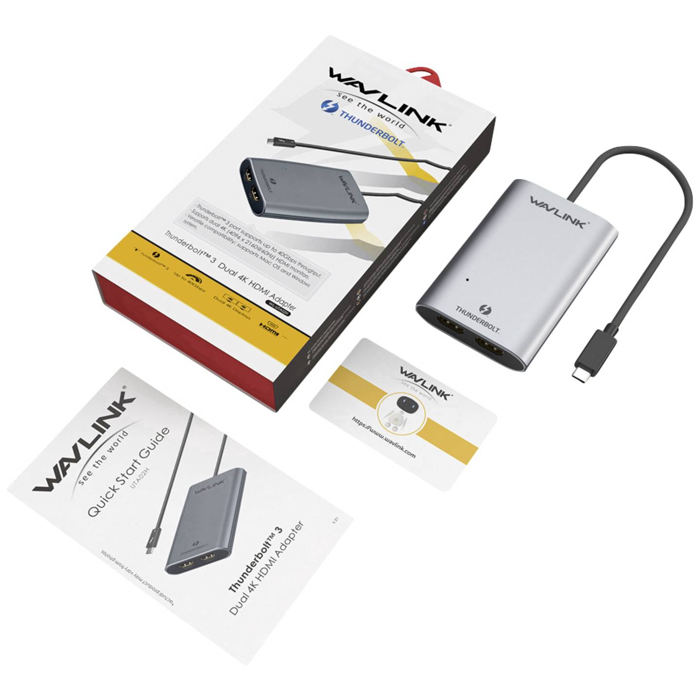 Adaptateur TV/moniteur Wavlink (B-Stock) - Convertisseur HDMI Thunderbolt 3 - Gris sidéral - Double affichage