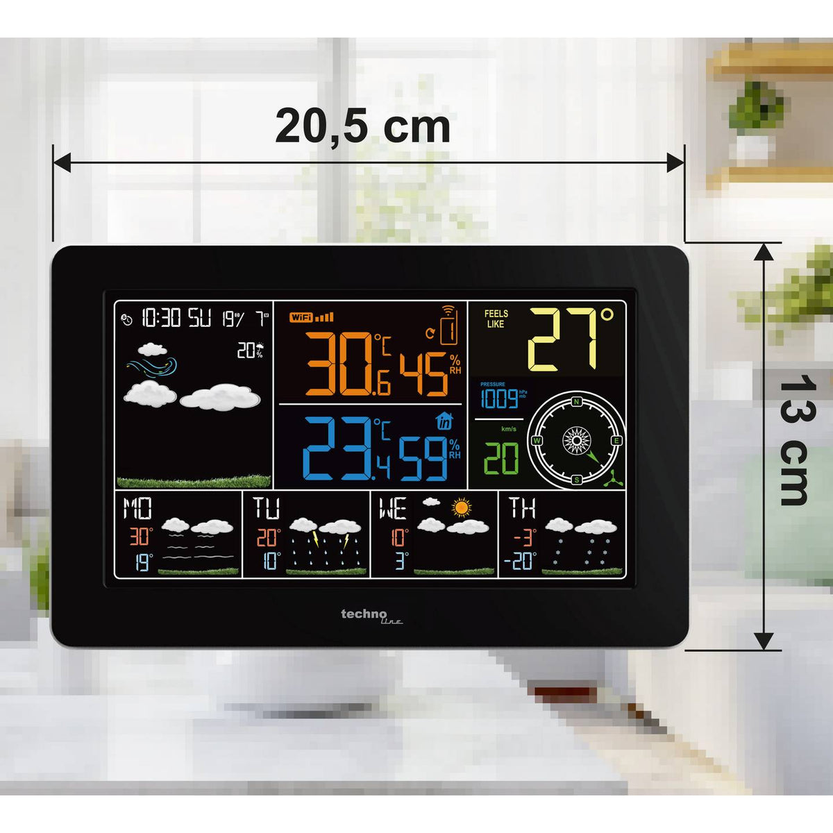 Technoline Wetterstation Funkstation WLAN WD2700 Außensender Display Schwarz - 4029665027005