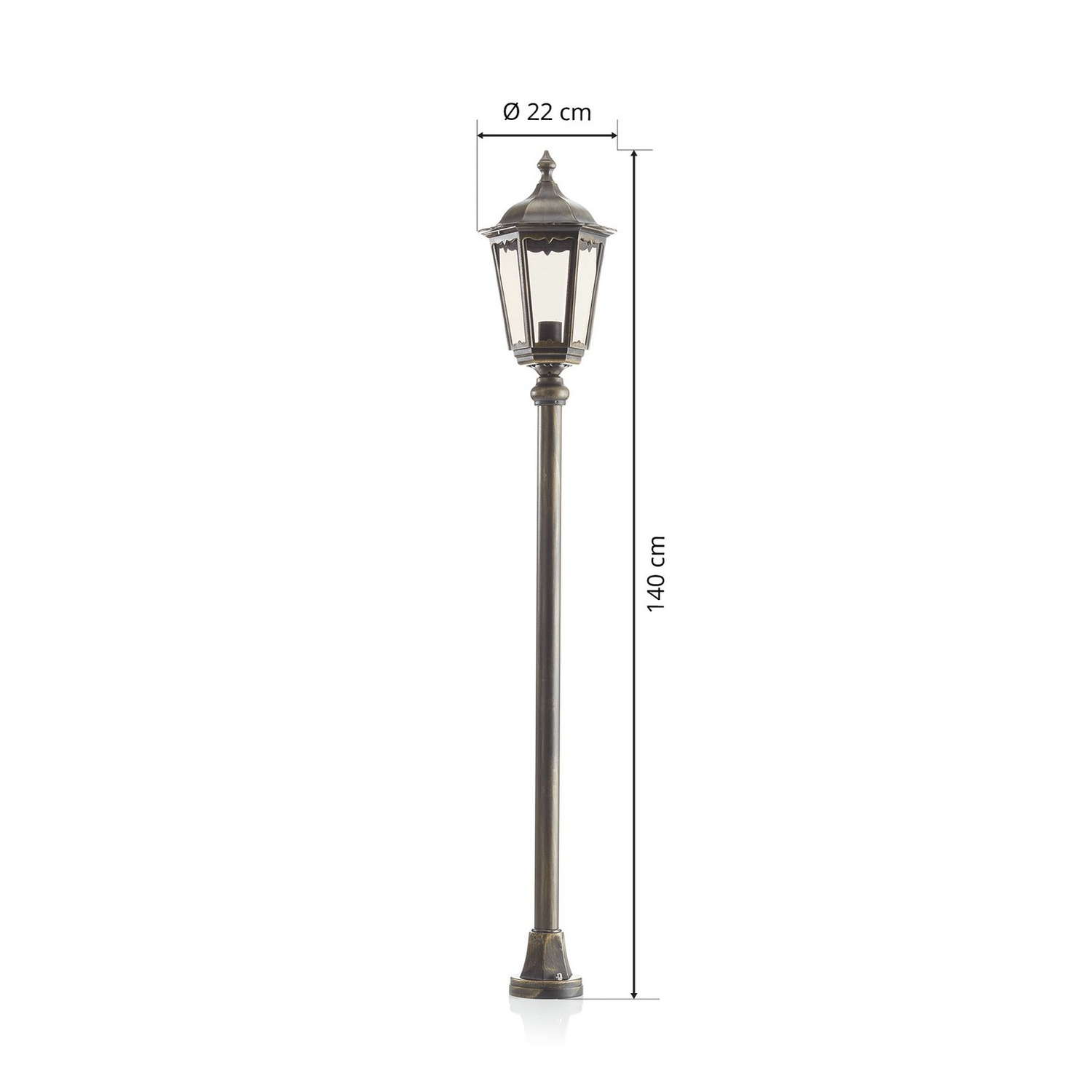 Lampe de jardin Puchberg 140 cm noir et or, de qualité B, sur pied.