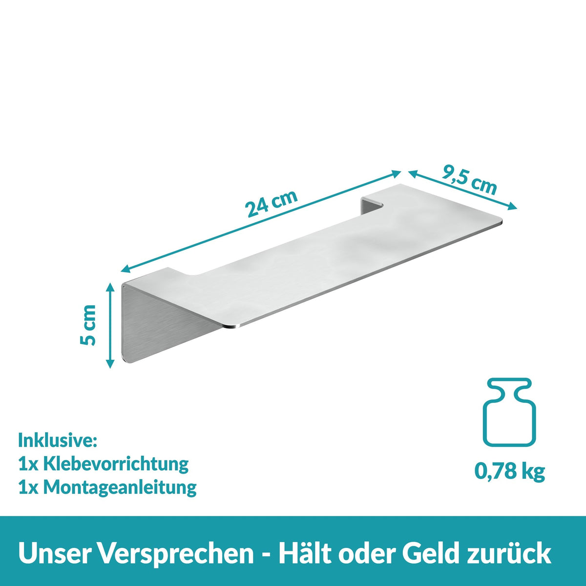 WEISSENSTEIN Badablage Ablage groß Wandmontage matt silber selbstklebend - 4260470462364