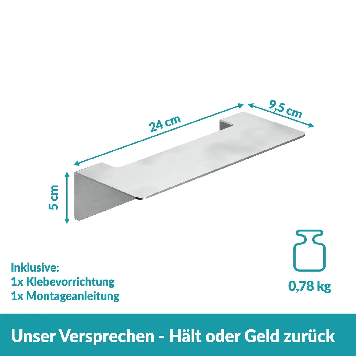 B-Ware Weissenstein Badablage Ablage Groß Wandmontage Matt Silber Selbstklebend - 4260470462364