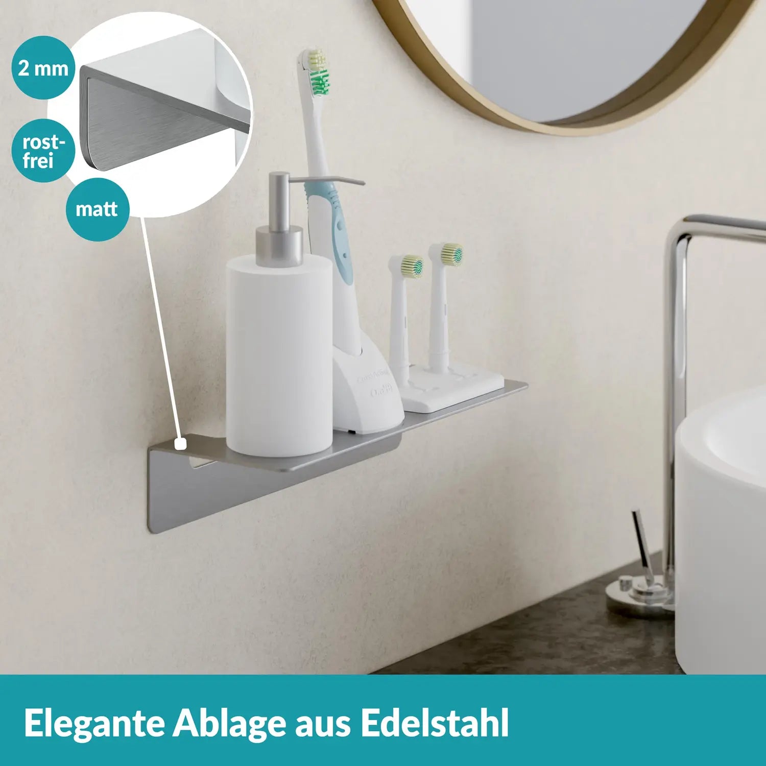 B-Ware Weissenstein Badablage Ablage Groß Wandmontage Matt Silber Selbstklebend - 4260470462364