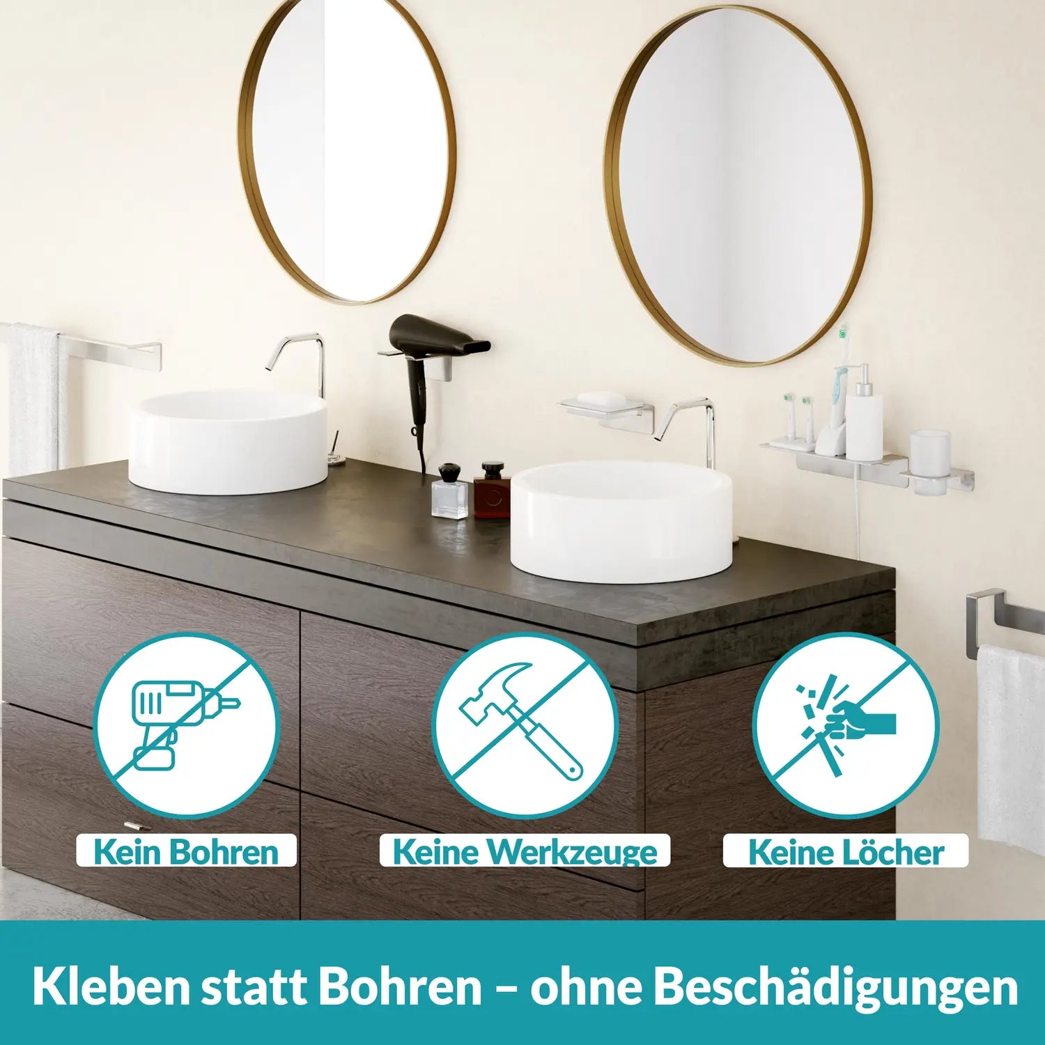 B-Ware Weissenstein Badablage Ablage Groß Wandmontage Matt Silber Selbstklebend - 4260470462364