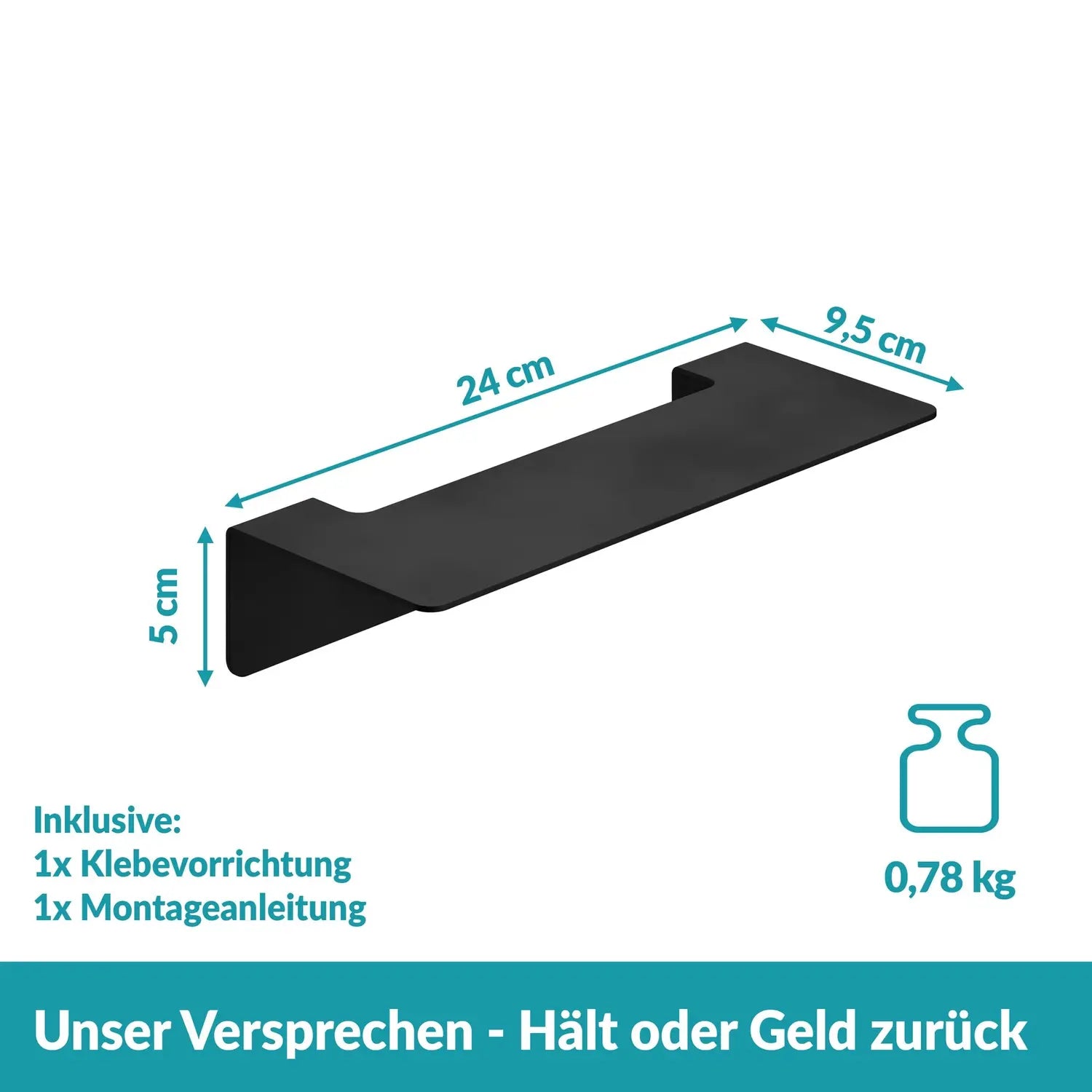 B-Ware Weissenstein Badablage Regal Ablage Womo Edelstahl Schwarz Selbstklebend - 4260470462371