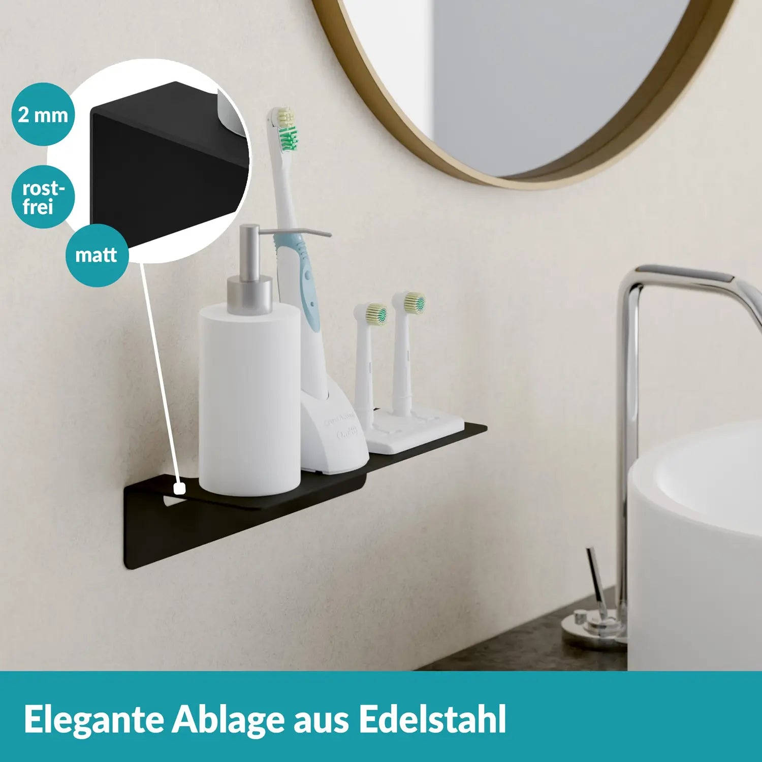 B-Ware Weissenstein Badablage Regal Ablage Womo Edelstahl Schwarz Selbstklebend929 - 4260470462371