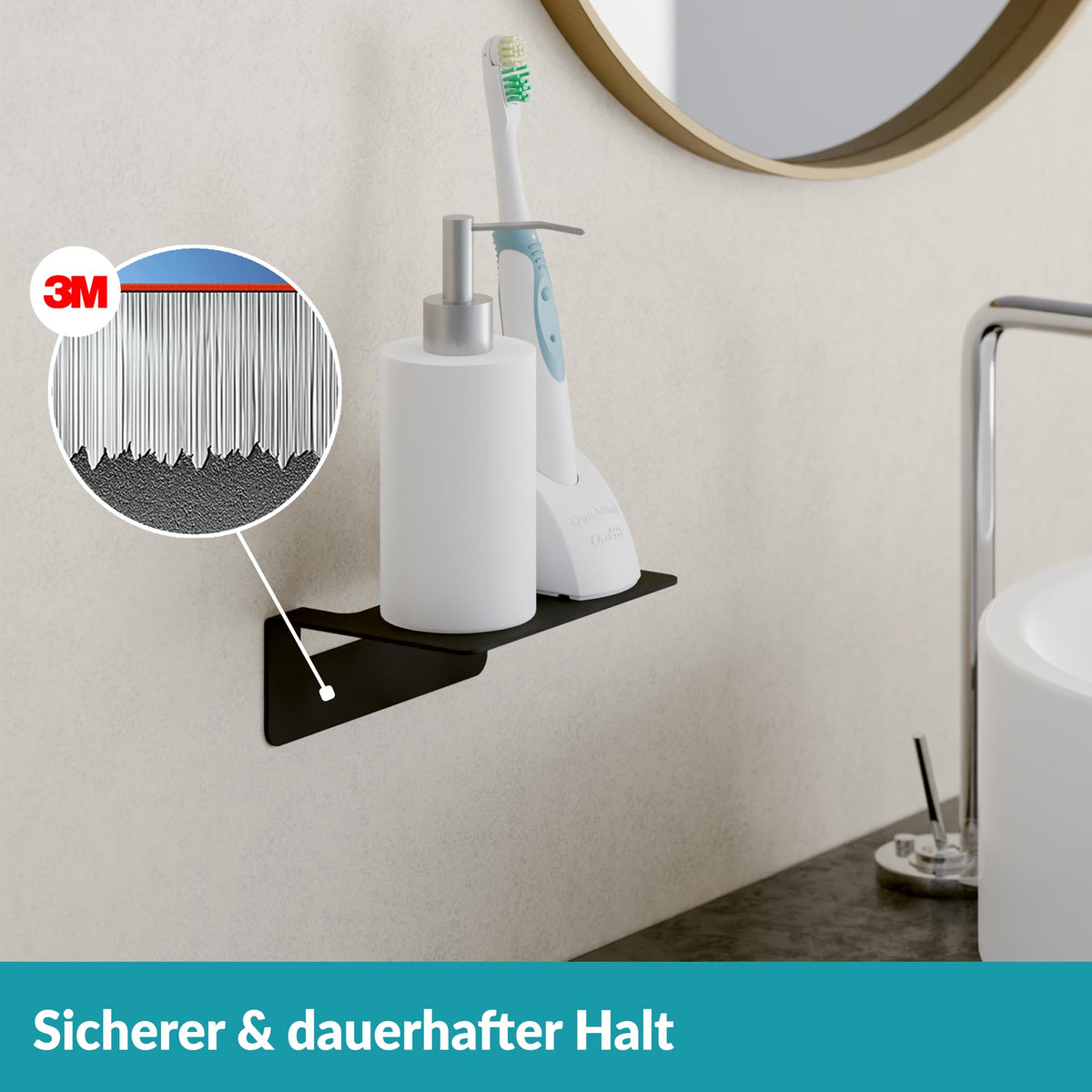 Weissenstein Badablage Ablage Regal Schwarz Edelstahl ohne Bohren Wandmontage - 4260470461916