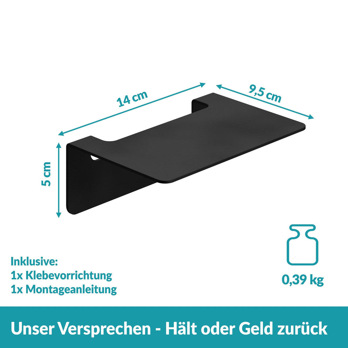 Weissenstein Badablage Ablage Regal Schwarz Edelstahl ohne Bohren Wandmontage - 4260470461916