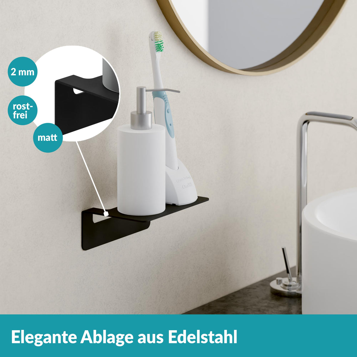 Weissenstein Badablage Ablage Regal Schwarz Edelstahl ohne Bohren Wandmontage - 4260470461916