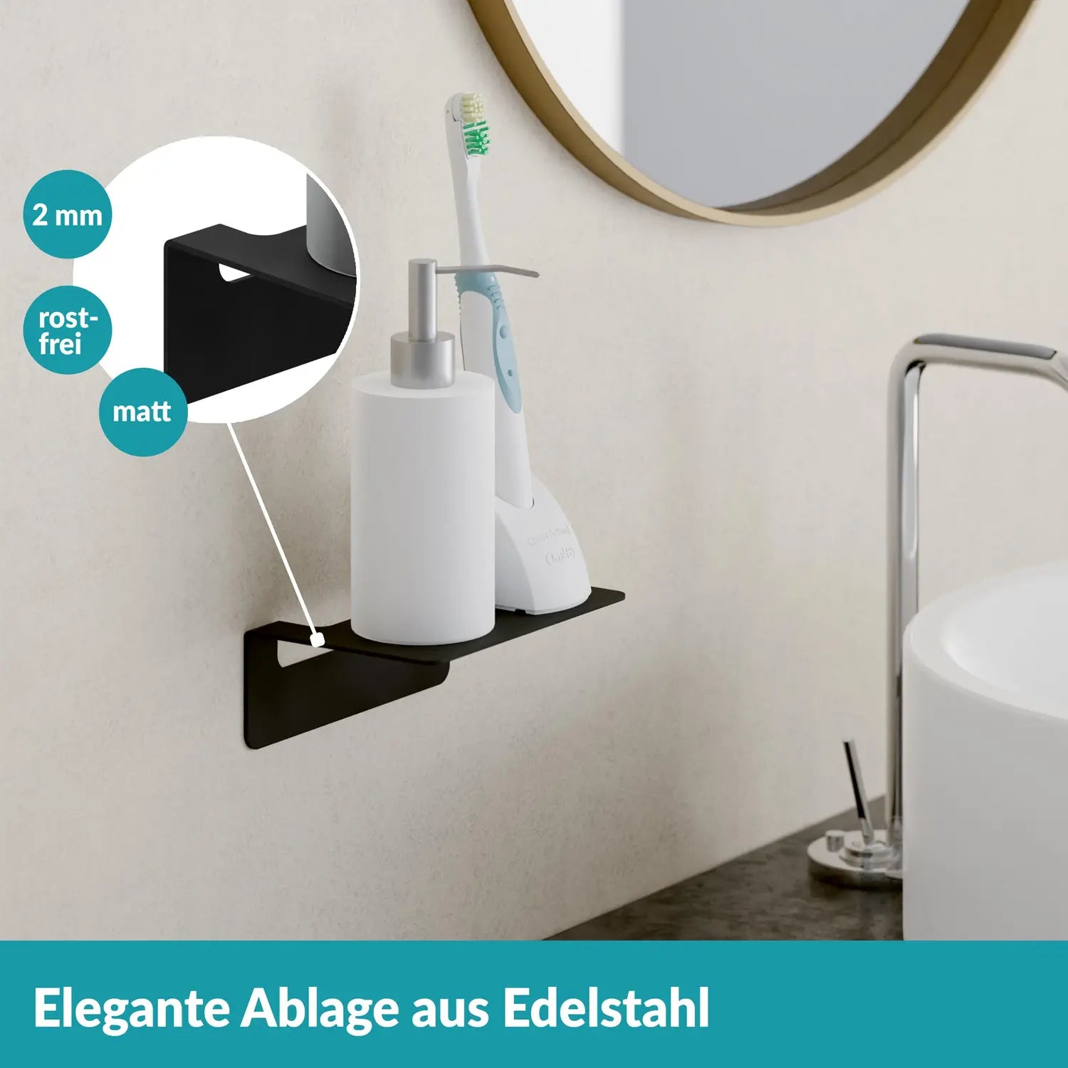 B-Ware Weissenstein Badablage Ablage Regal Schwarz Edelstahl Ohne Bohren Wandmontage - 4260470461916