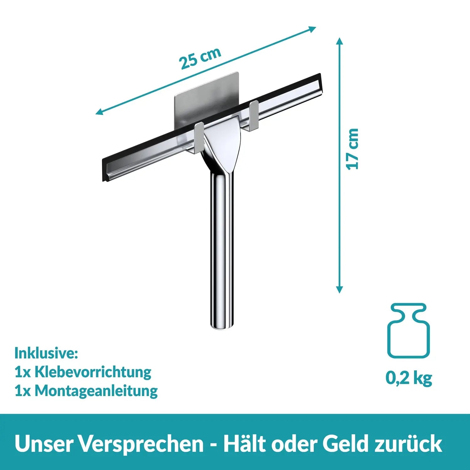 B-Ware Weissenstein Duschabzieher Badabzieher Silber Gummilippe Klebehalterung - 4260470462180