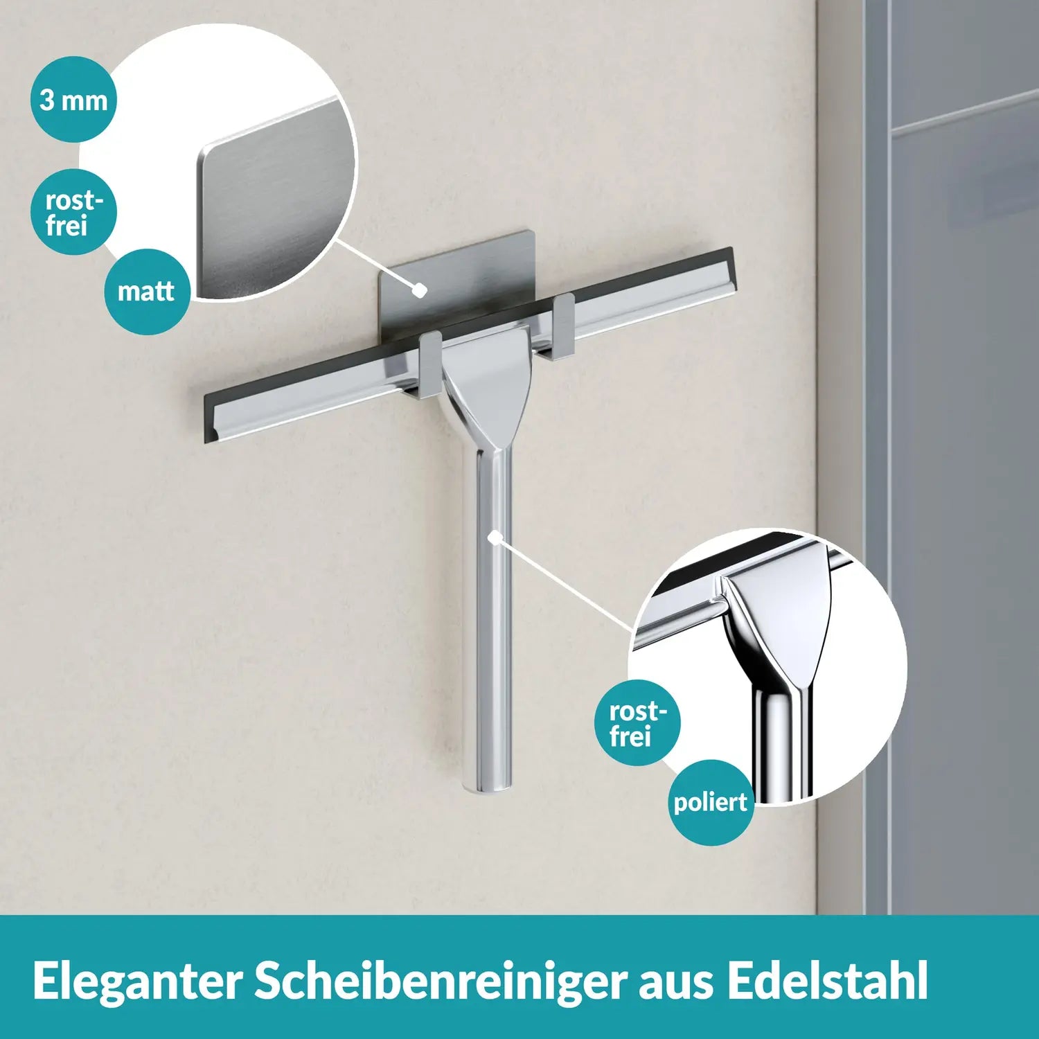 B-Ware Weissenstein Duschabzieher Badabzieher Silber Gummilippe Klebehalterung - 4260470462180