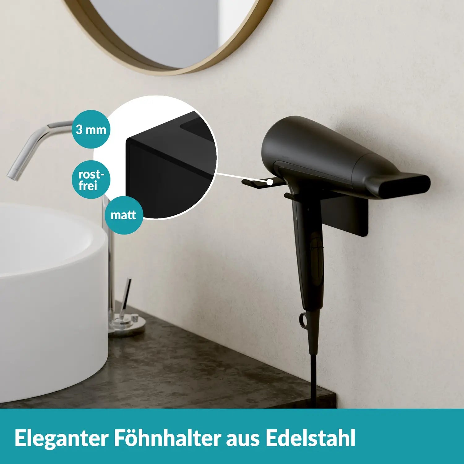 B-Ware Weissenstein Föhnhalter Halterung Womo Schwarz Wandbefestigung Bad 4 Stück - 4260470462395