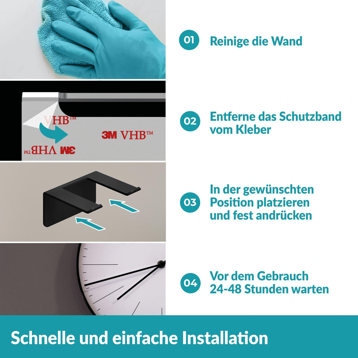 Weissenstein Föhnhalter Halterung WOMO Schwarz Wandbefestigung Bad 2 STÜCK - 4260470462395