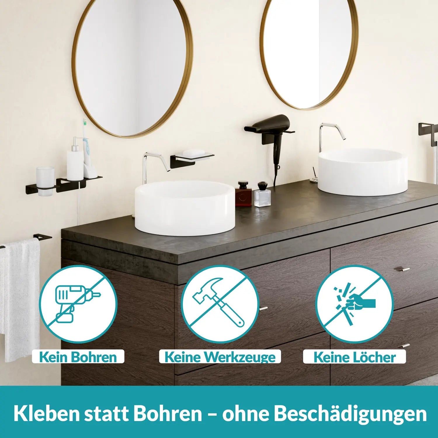 B-Ware Weissenstein Föhnhalter Halterung Womo Schwarz Wandbefestigung Bad 4 Stück - 4260470462395