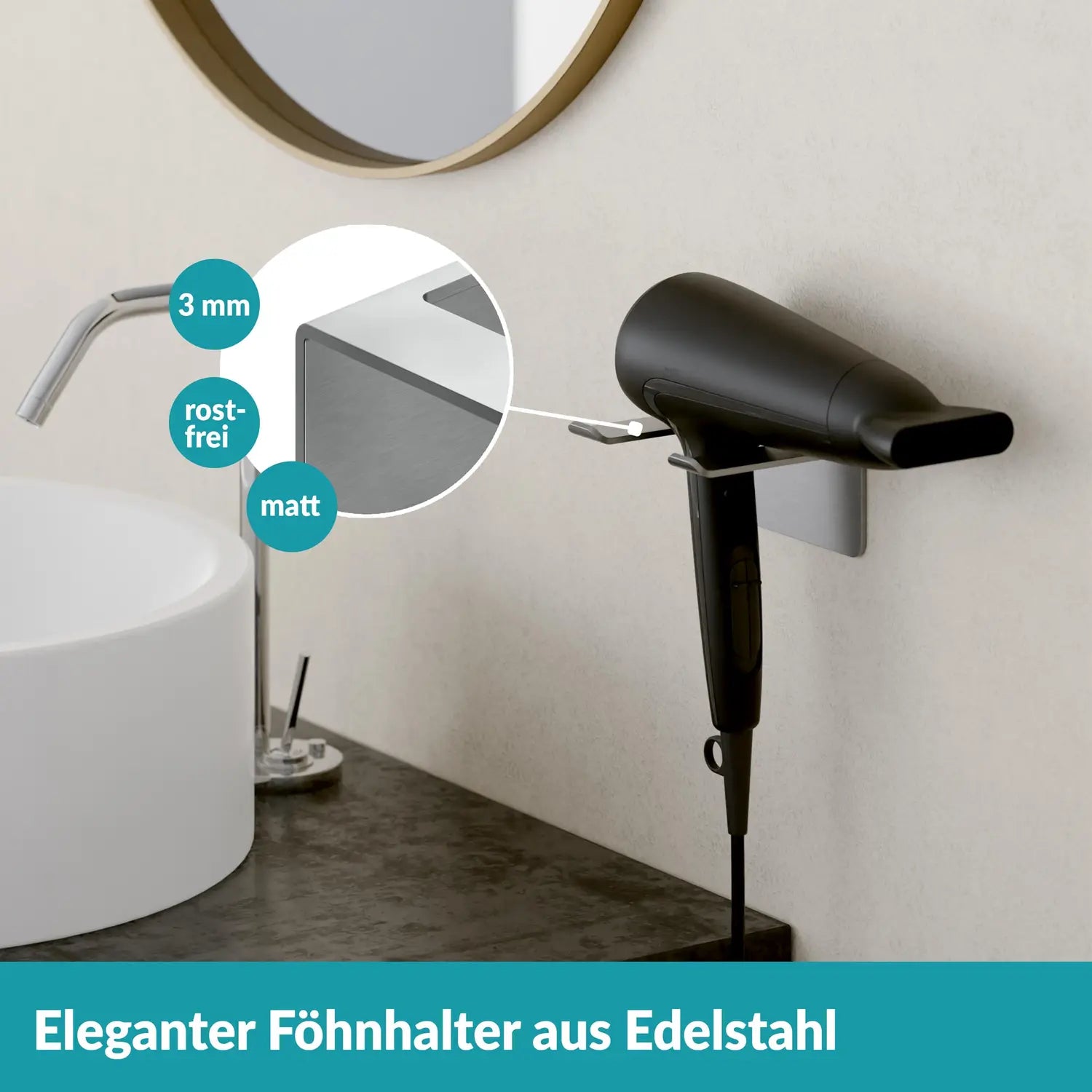 B-Ware Weissenstein Föhnhalter Badezimmer Selbstklebend Edelstahl Silber 2 Stück - 4260470462388
