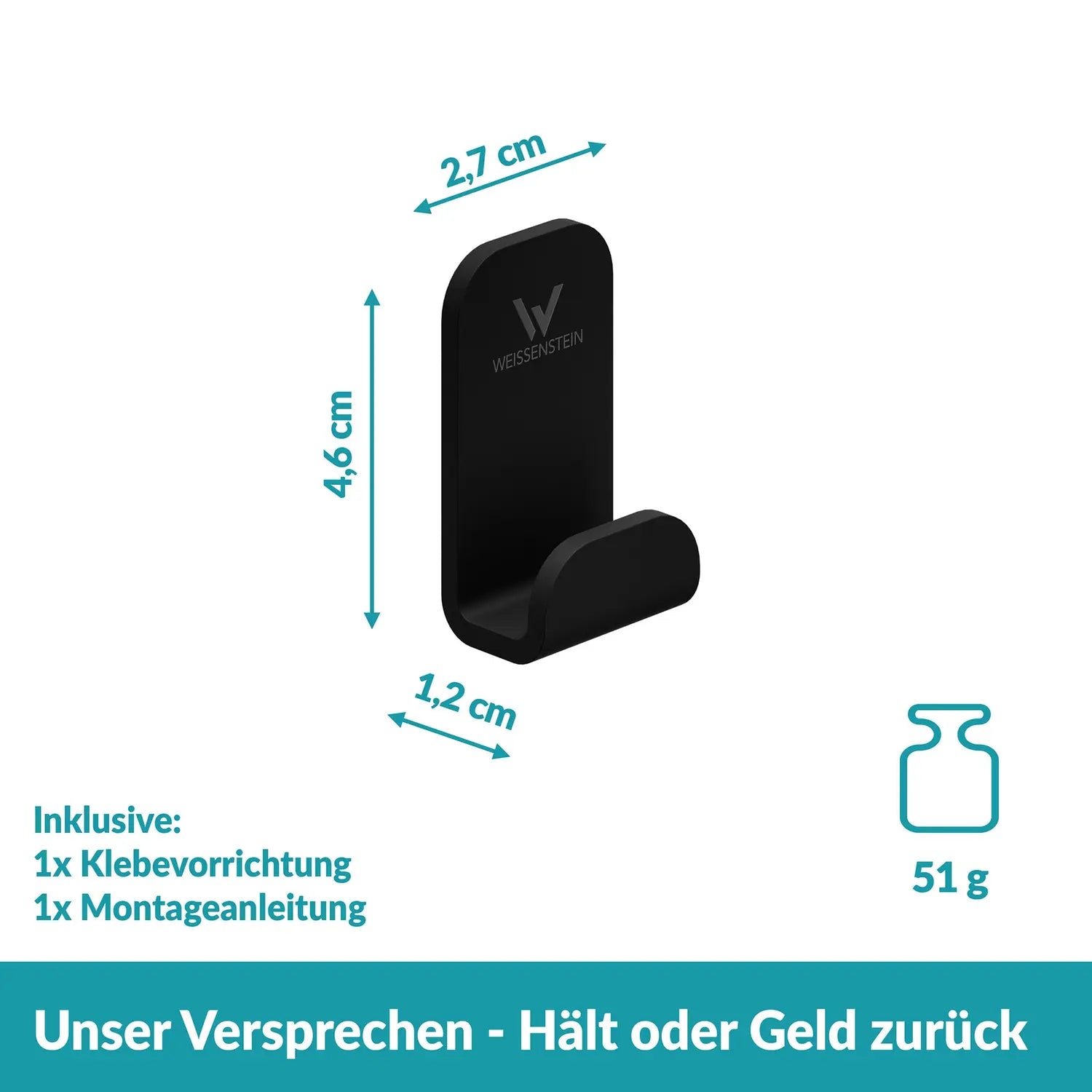 B-Ware Weissenstein Aufhänger Handtuchhaken Schwarz Edelstahl Selbstklebend 35 Stück - 4260470461992
