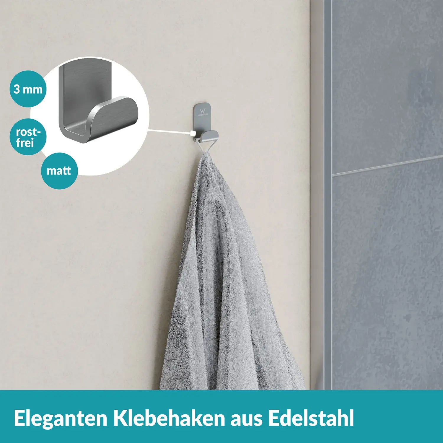 B-Ware Weissenstein Haken Womo Edelstahl Matt Silber Selbstklebend 4er Pack 15 Sets - 4260470461442