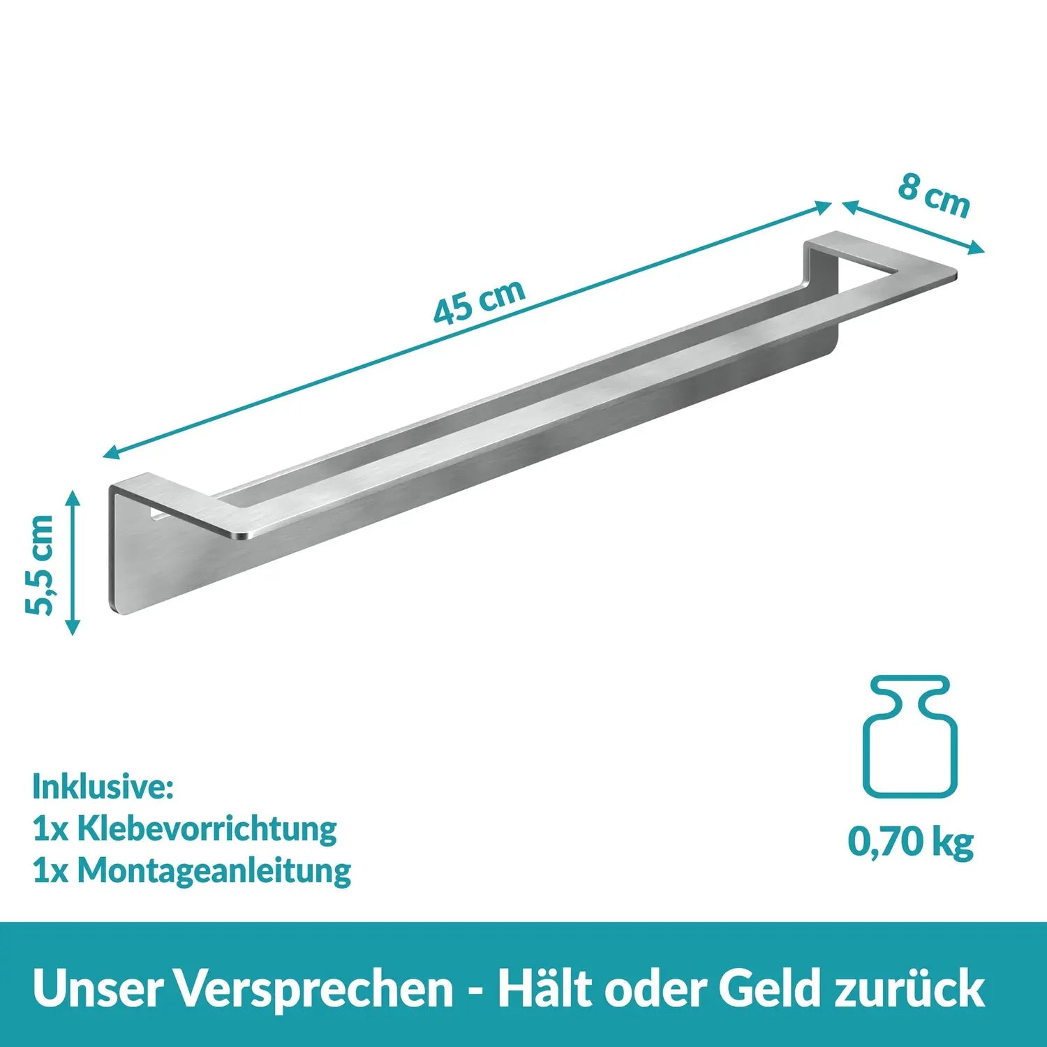 B-Ware Weissenstein Handtuchstange Handtuchhalter Badezimmer Womo Silber Selbstklebe691 - 4260470461572