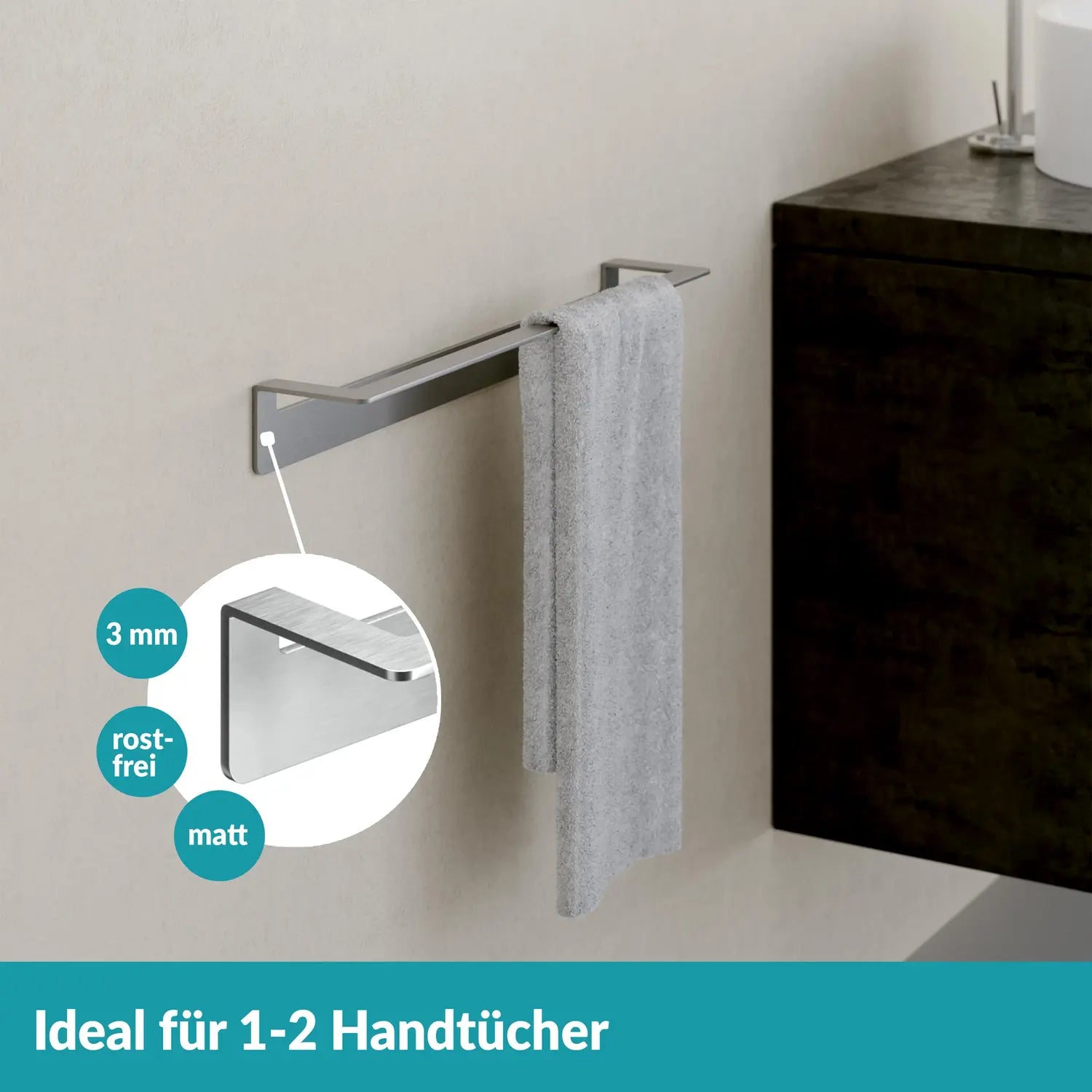 B-Ware Weissenstein Handtuchstange Handtuchhalter Badezimmer Womo Silber Selbstklebe691 - 4260470461572