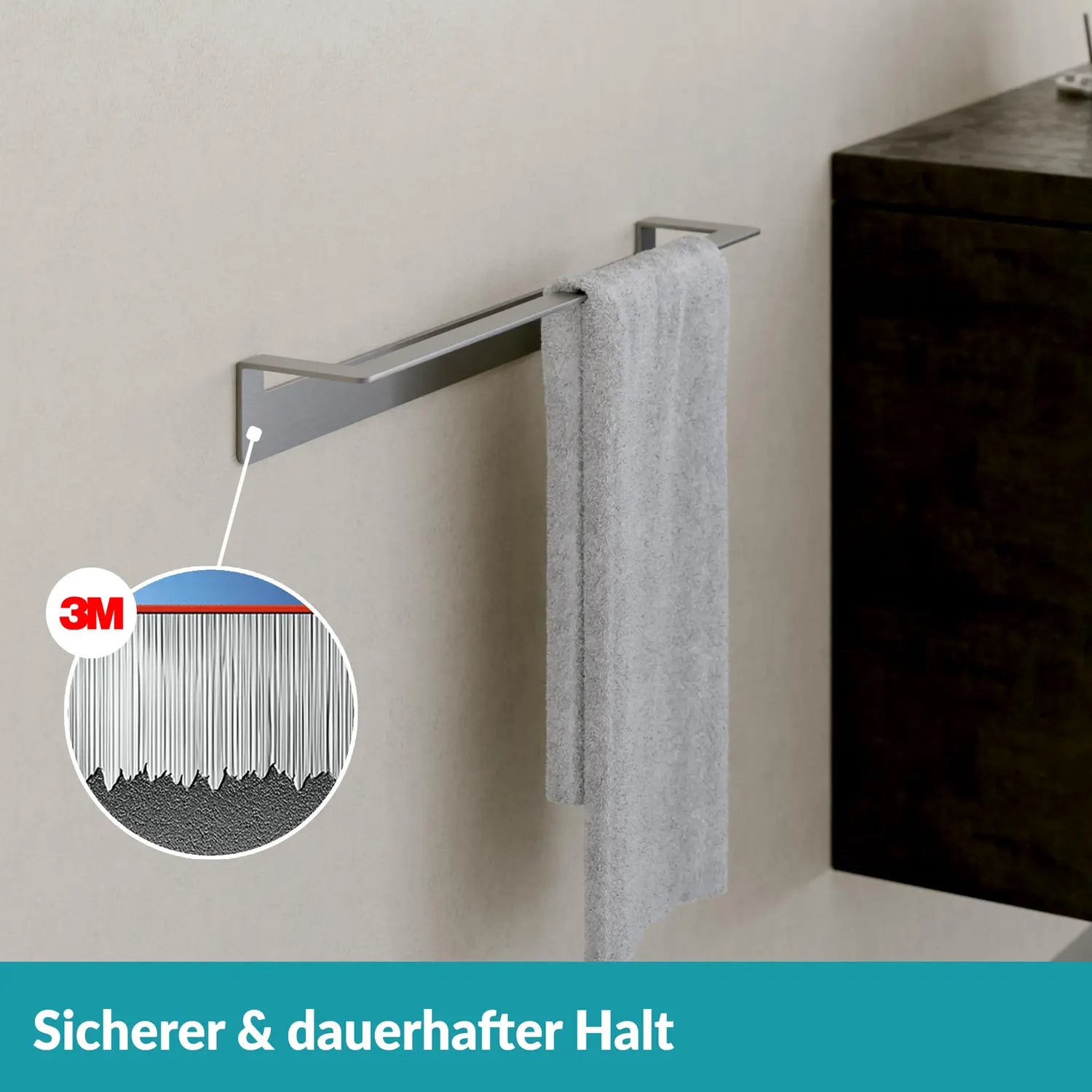 B-Ware Weissenstein Handtuchstange Handtuchhalter Badezimmer Womo Silber Selbstklebend  - 4260470461572