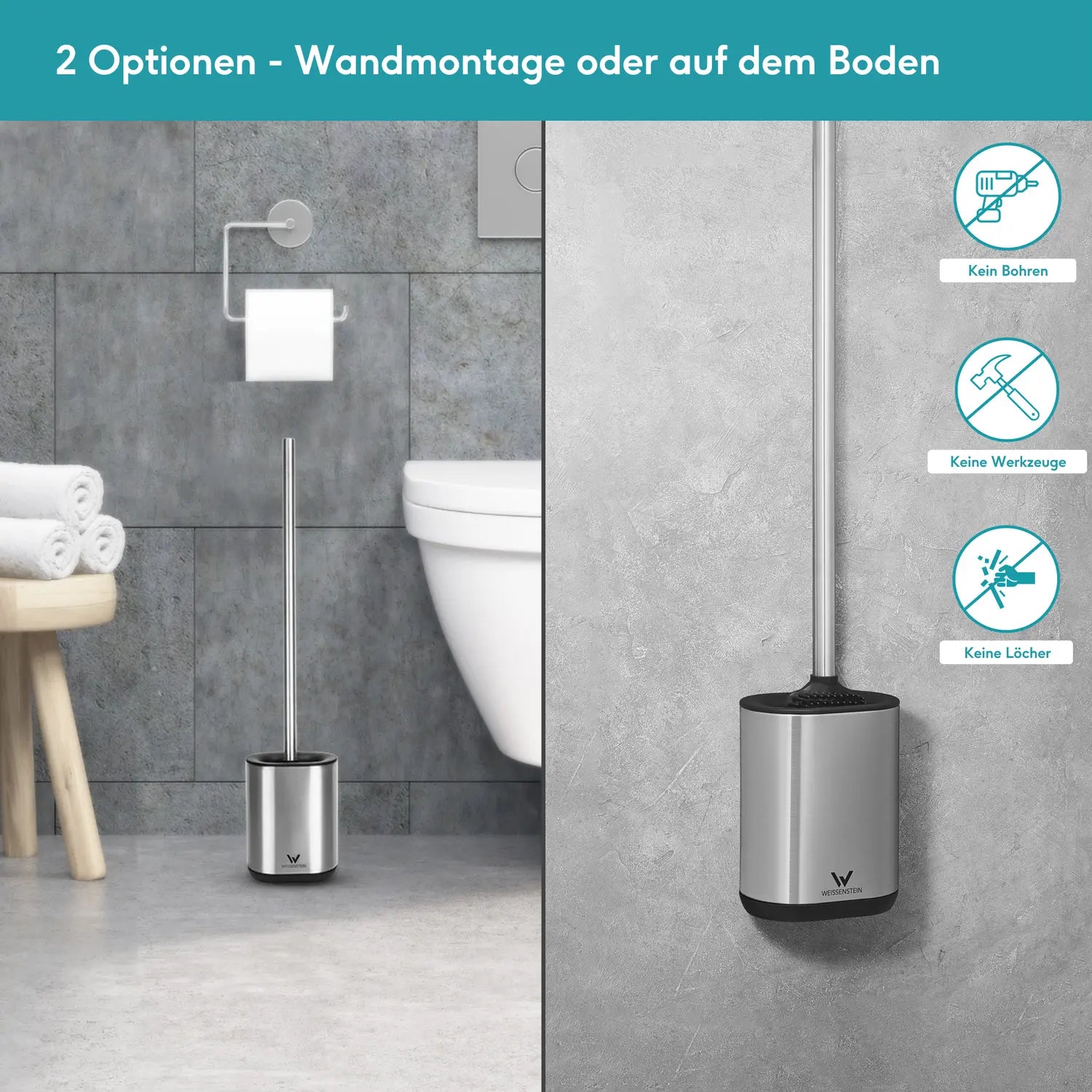 B-Ware Weissenstein Toilettenbürstenset Wc Bürstengarnitur Edelstahl Matt Silber - 4260470462715