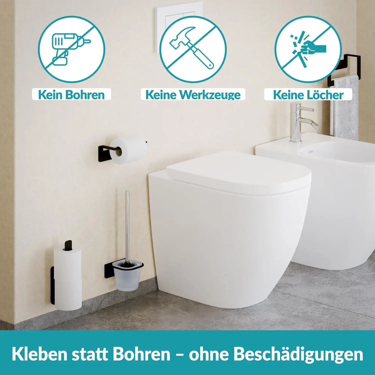 B-Ware Weissenstein Toilettenpapierhalter Halterung Badezimmer Schwarz Selbstklebend - 4260470461862