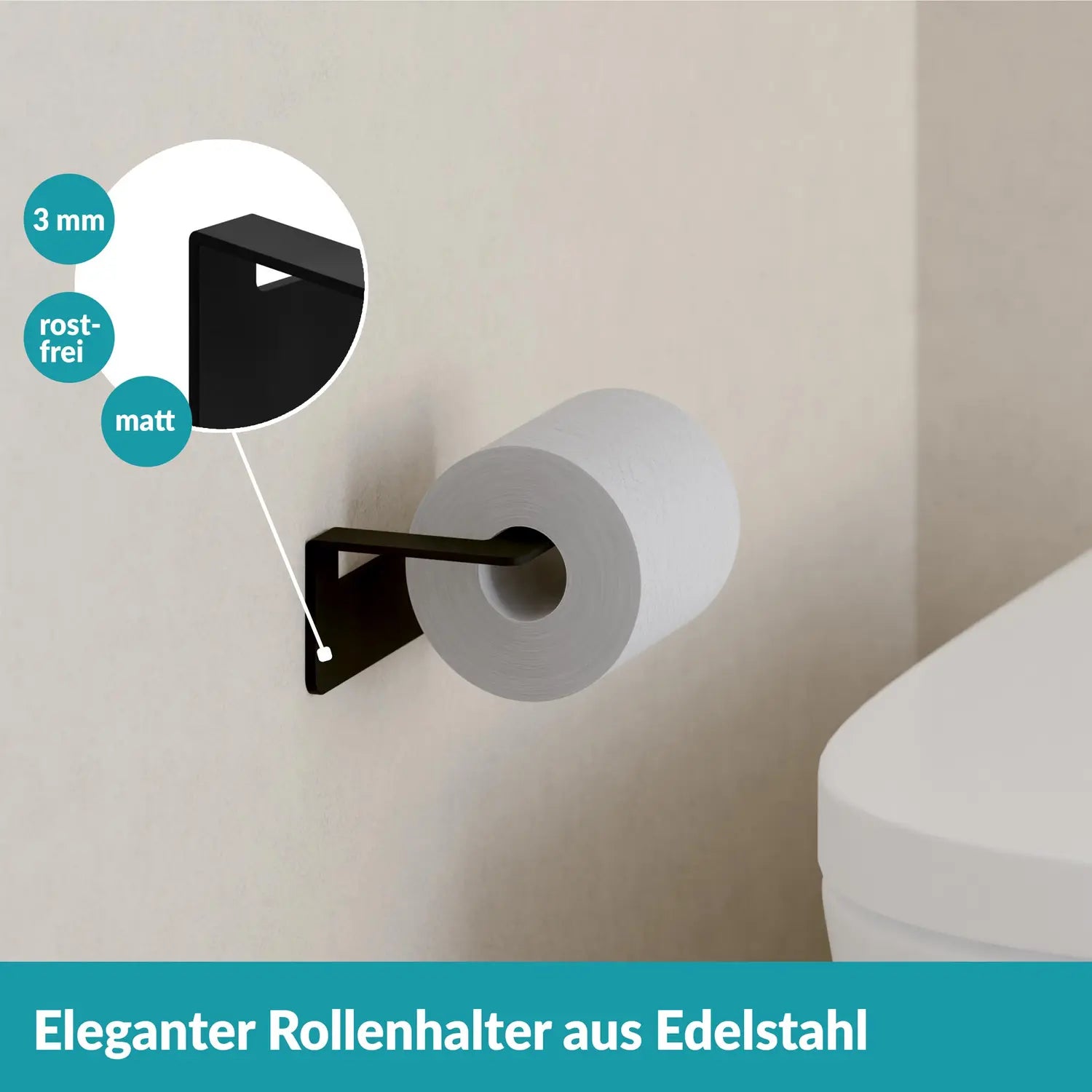 B-Ware Weissenstein Toilettenpapierhalter Halterung Badezimmer Schwarz Selbstklebend - 4260470461862