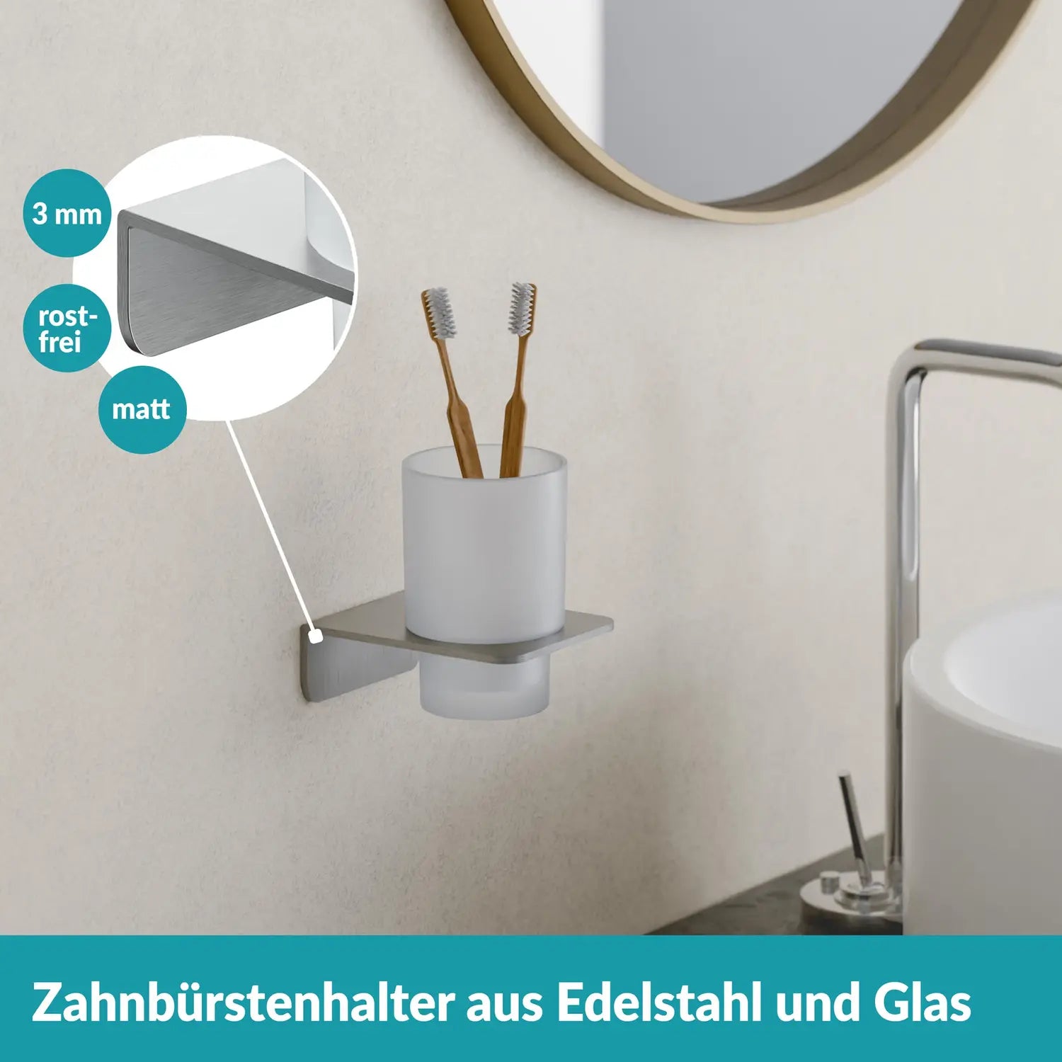 B-Ware Weissenstein Zahnputzbecherhalter Becher Badezimmer Halter Milchglas Silber Womo - 4260470461596