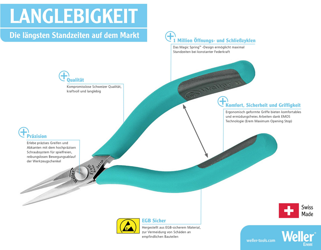 Weller Erem Flachrundzange Zange 544 D Nadelzange Handwerkzeug Spezialzange B-Ware - 4003019075072
