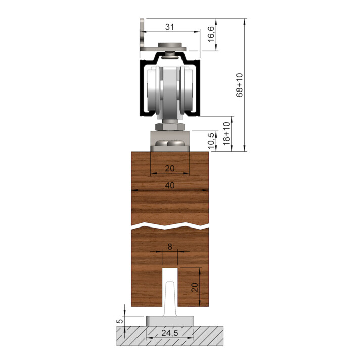 Woelm  Helm Holzschiebetür Set Garnitur Schiebetürsystem 80kg 20mm Holz Tür B-Ware - 4041518003998