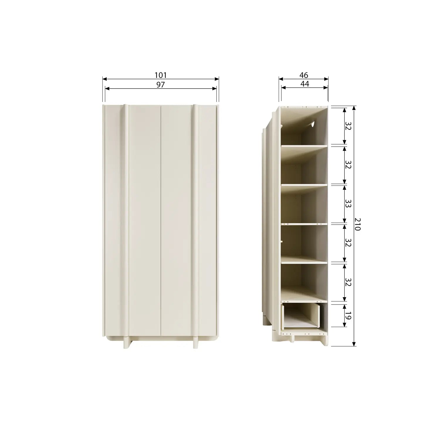 B-Ware Woood Exclusive Schrank Kleiderschrank Basu 2 Türen 210x101x46 Cm Kiefer Dust - 8714713184835