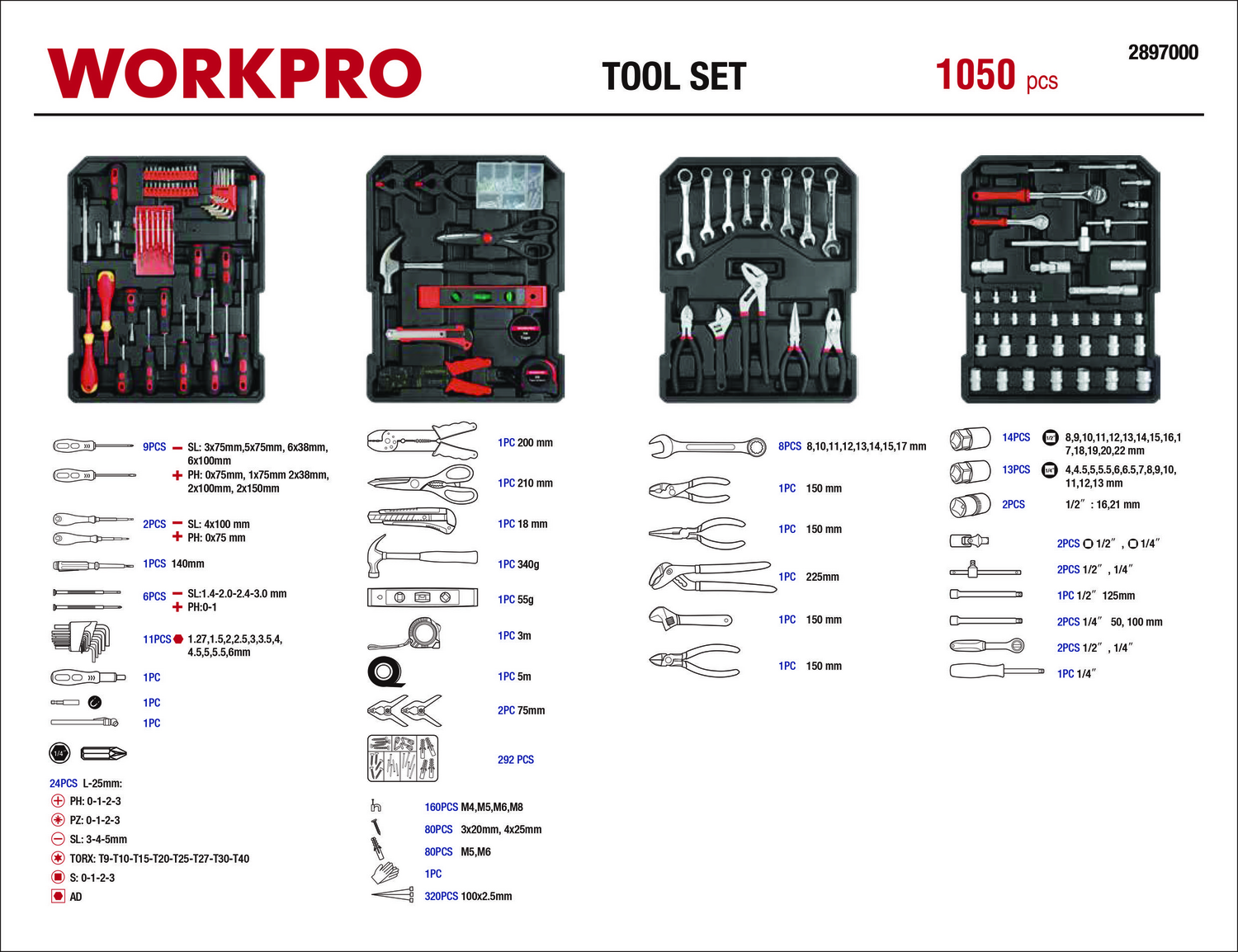 B-Ware Work Pro Wp1050 Trolley Koffer Bestückt 1050teilig 37x20x51cm Siehe Text/Foto - 4064161291147