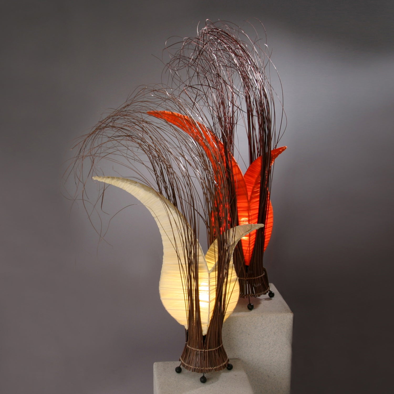 B-Ware Woru Tischleuchte Lampe Bunga Blumenform Orange Schalter Kabel Naturmaterial - 4250323844638