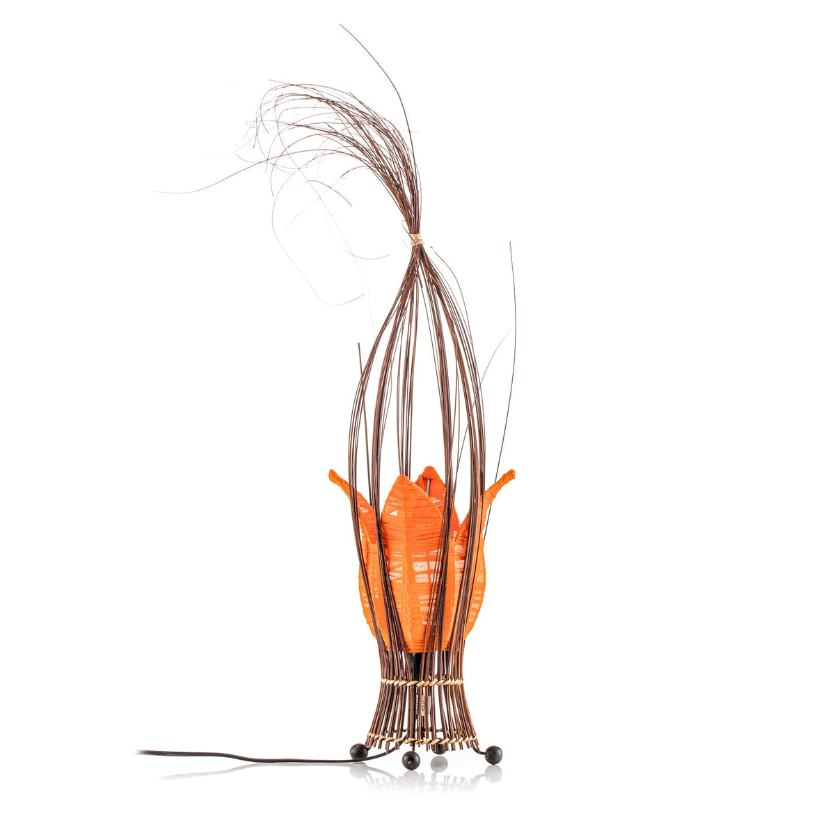 Woru Tischleuchte Lampe Elena Stoffschirm Orange Holz Textil Schalter Unikat - 4250323846137