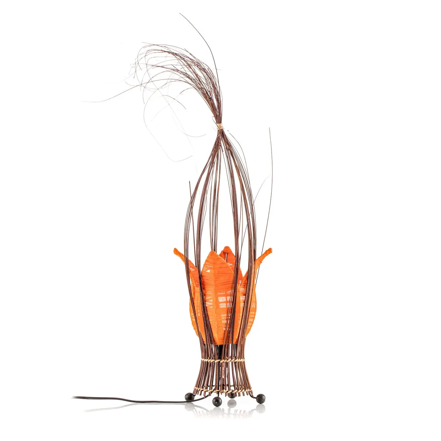 B-Ware Woru Tischleuchte Lampe Elena Stoffschirm Orange Holz Textil Schalter Unikat - 4250323846137