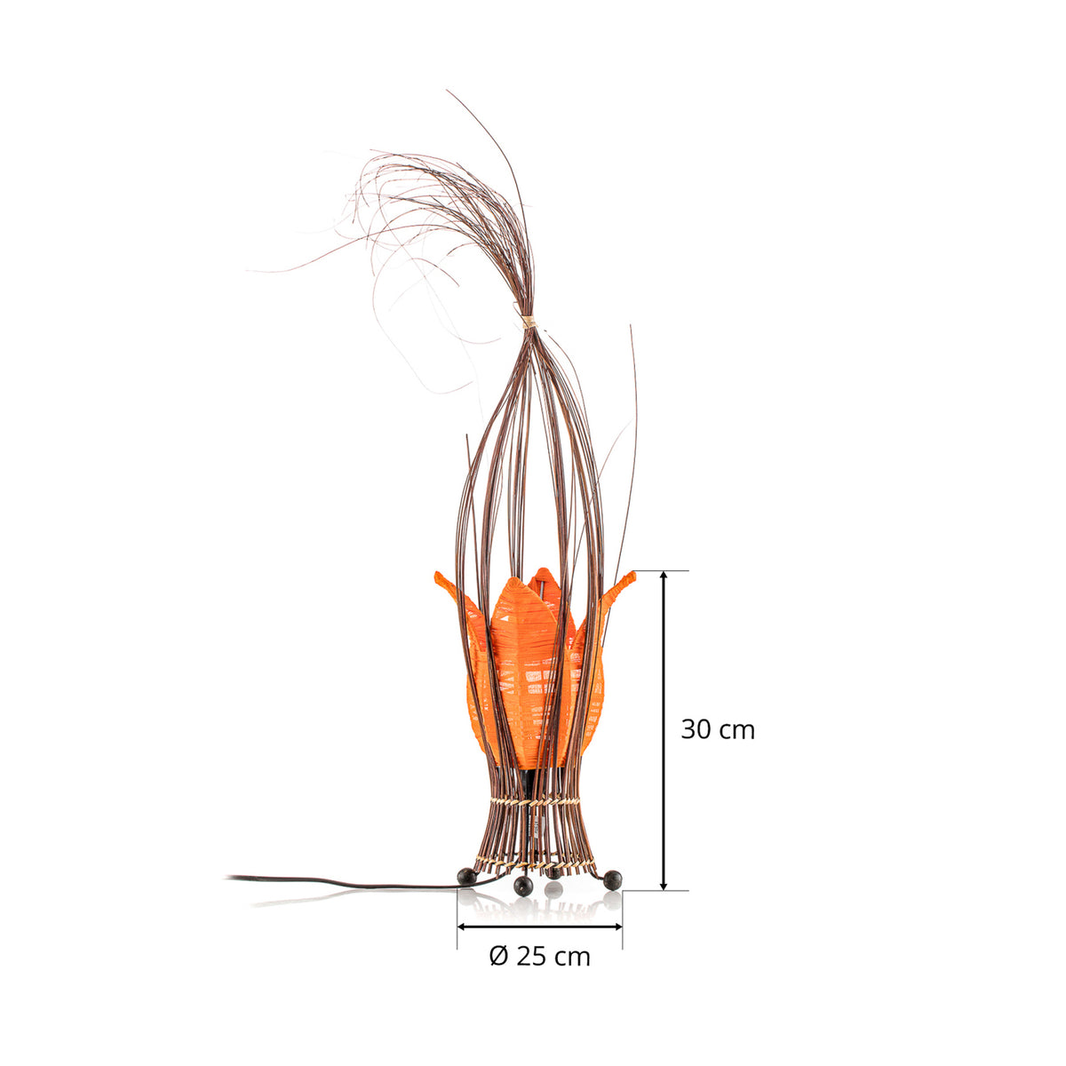 Woru Tischleuchte Lampe Elena Stoffschirm Orange Holz Textil Schalter Unikat - 4250323846137