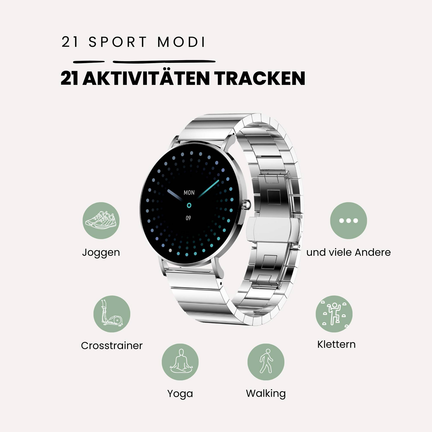 B-Ware Xcoas Siona Smartwatch Damen Unisex Minimalistische Fitnessuhr Silber855