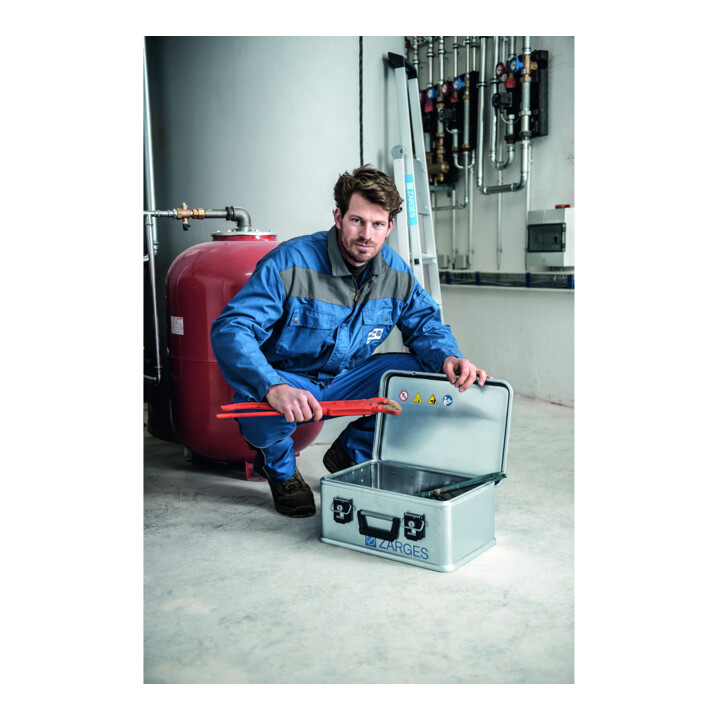 Zarges Aluminiumbox Kiste Mini Plus60l Box Dichtung Federfallgriff 600x400x330mm B-Ware