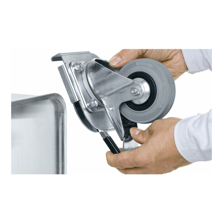 Zarges Bockrollensatz 2 Rollen Transportrollen Kisten Mobilität Vollgummi ø100mm B-Ware - 4003866407415