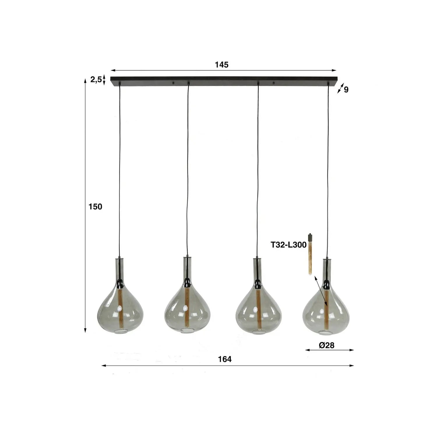 B-Ware Zijlstra Hängeleuchte Pendelleuchte Droppone Rauchgrau Glas E27 4 Flammig - 8713244083860