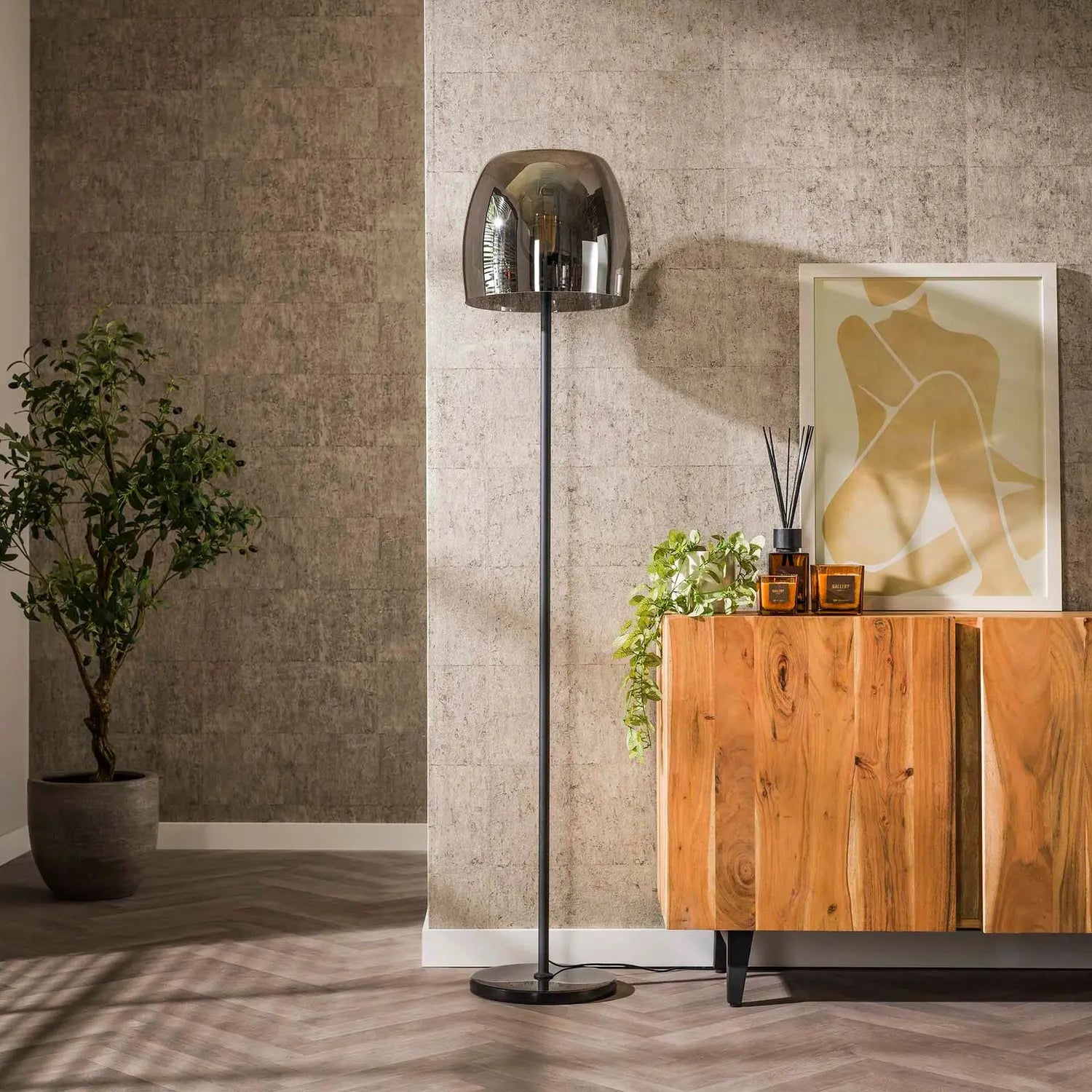 B-Ware Zijlstra Stehleuchte Lampe Philippa Standleuchte Rauchgrau Glas Metall 170cm